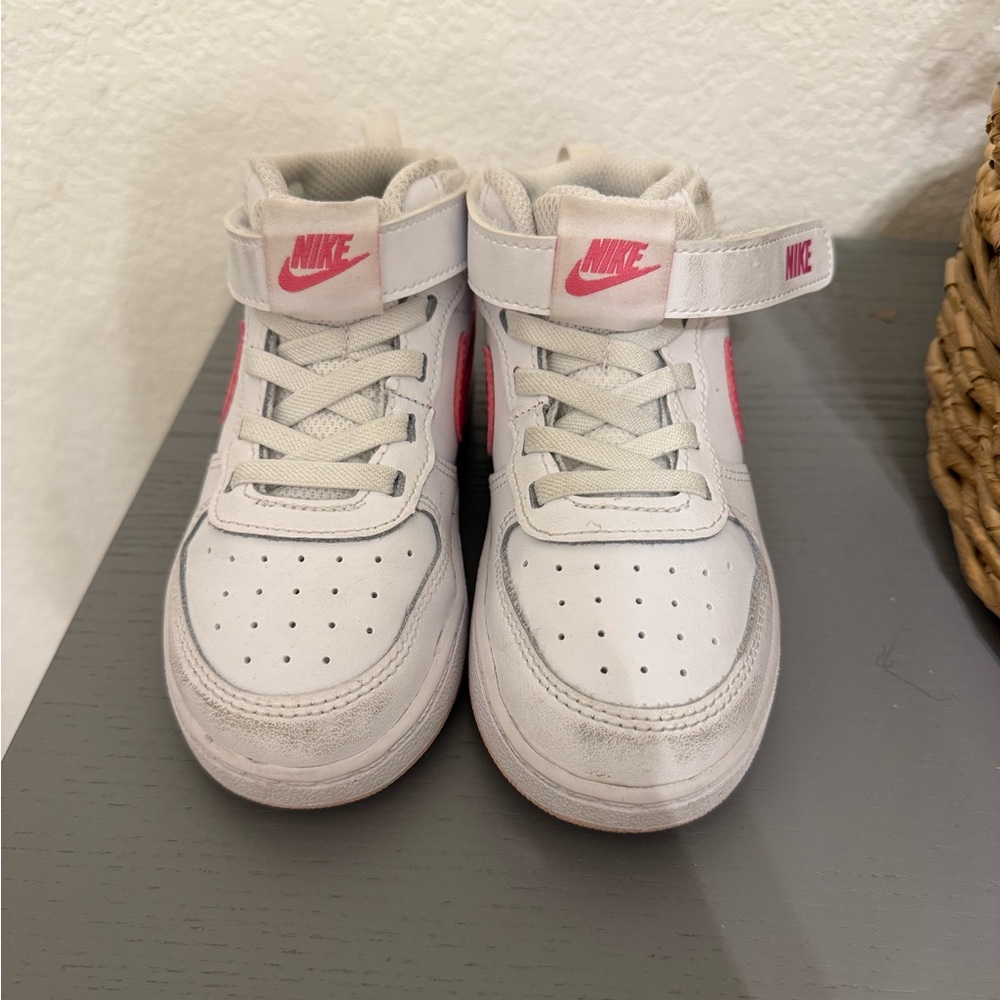 Nike Kids White and Pink High-Top Sneakers Size 9C
